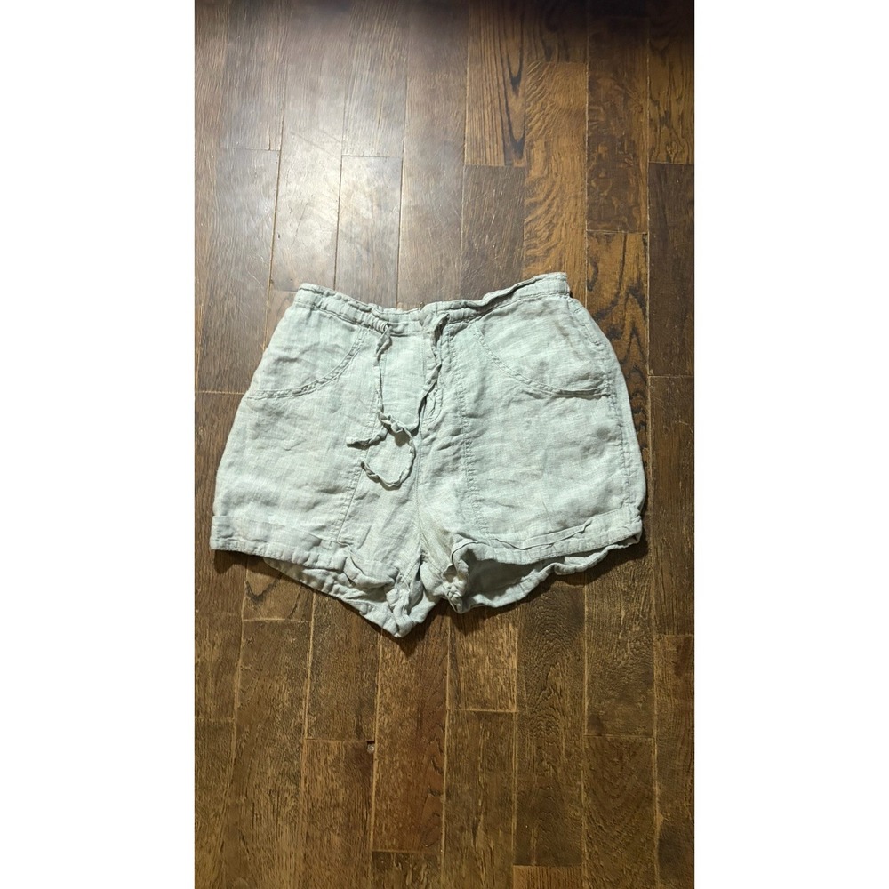 C&C California Women's Green 100% Linen Summer Beach Coastal Shorts Sz Medium M